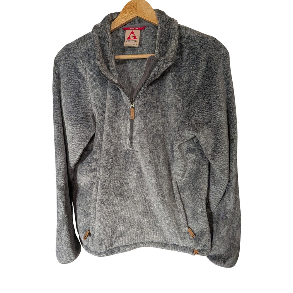 Gerry Mens Grey High Pile Fleece Quarter Zip Pullover Sweater Mock Neck Small